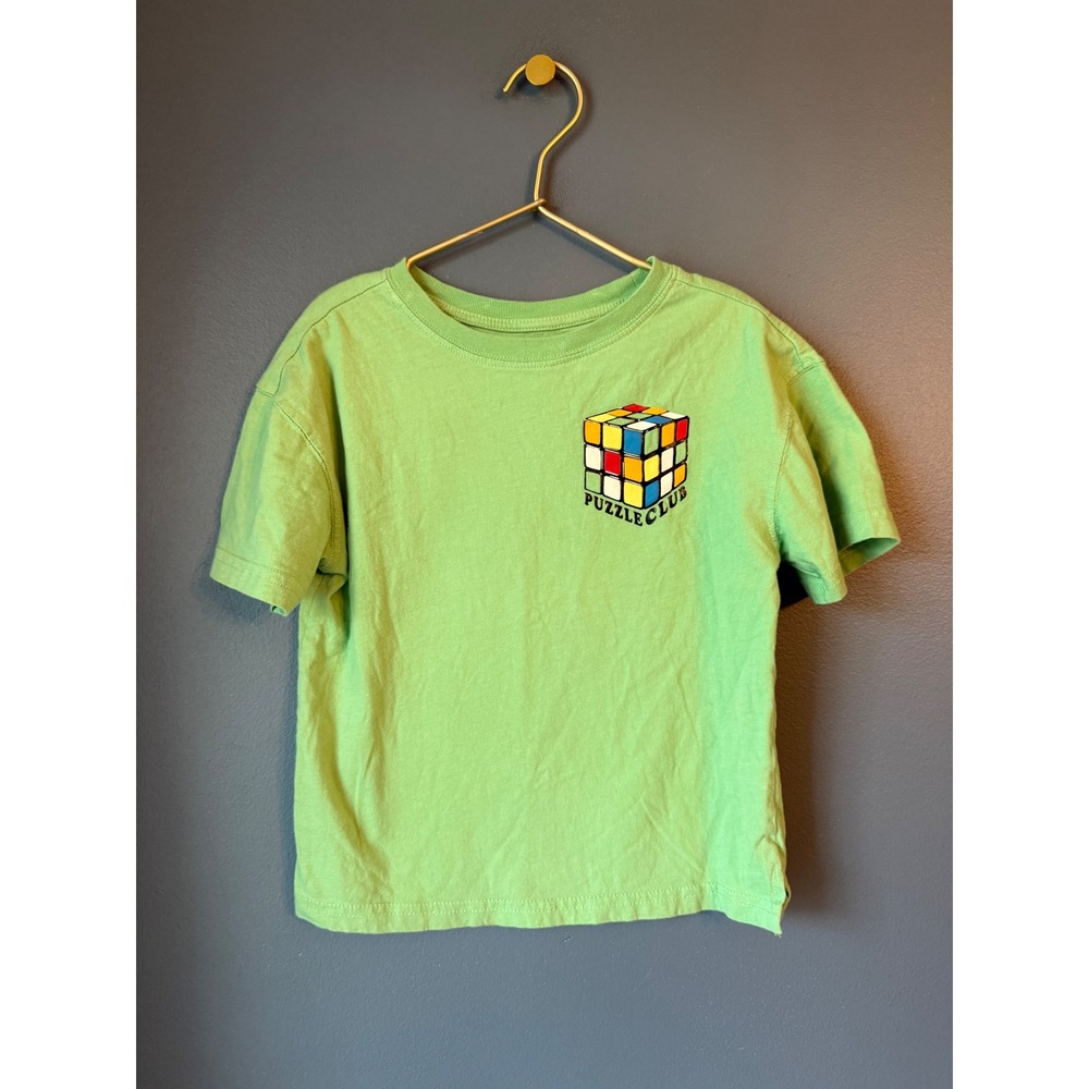 Dip Kids Lime Green Puzzle Club Rubiks‎ Cube Organic Cotton Graphic Tee XS 4-5
